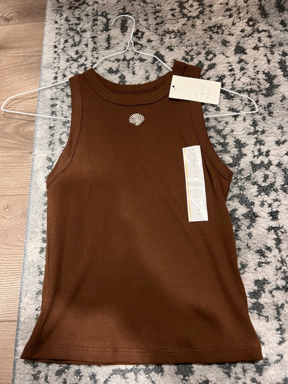 a new day Brown Ribbed Shell Tank Top